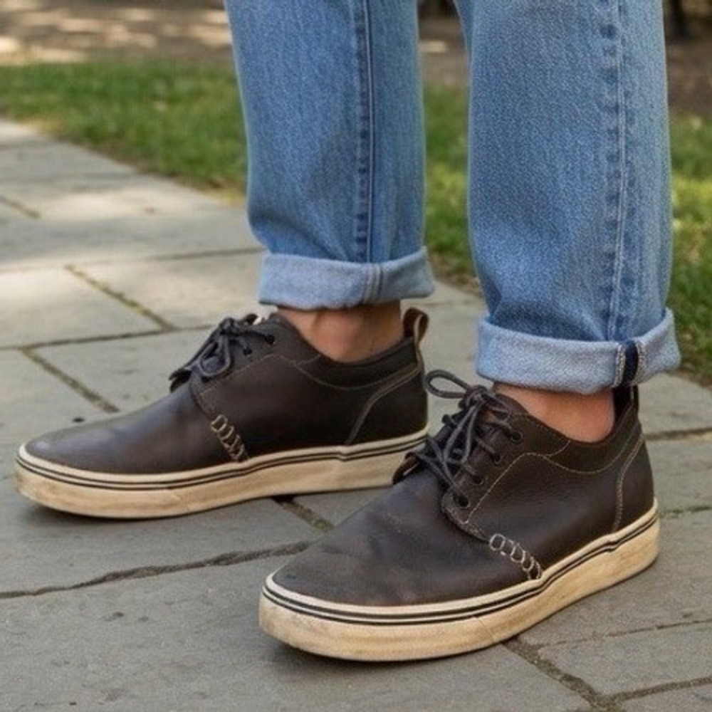 Goodfellow‎ Mens Brown Bonded Leather Low Sneakers Lace Up Casual Shoes Size 9